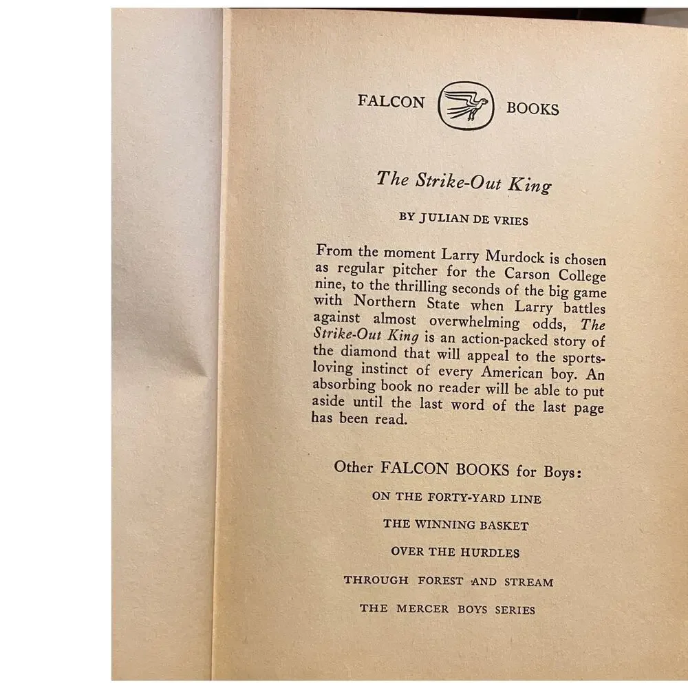 Vintage 1948 The Strike-Out King Julian De Vries‎ Falcon Book Hardcover